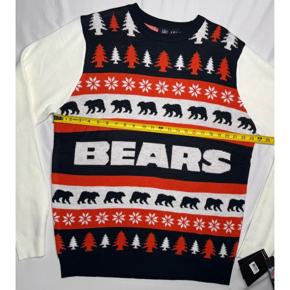 NWT NFL Chicago Bears Ugly Holiday Sweater Mens XL Navy Orange White